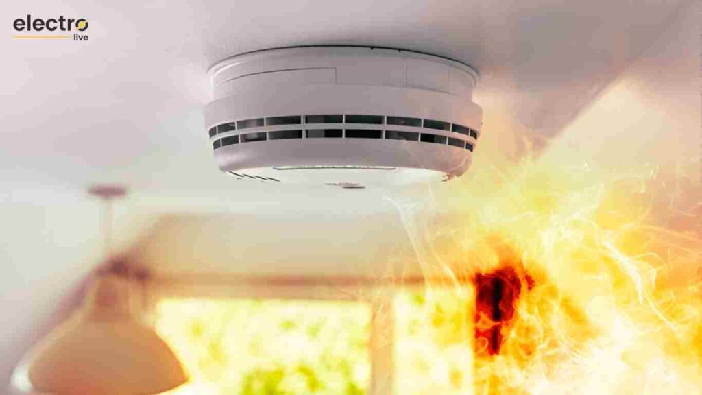 Smoke alarm sensor installed on ceiling for fire safety